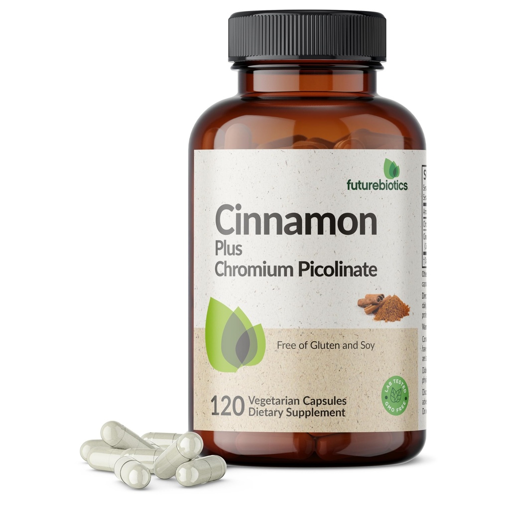 Futurebiotika Cinnamon Plus Chrom Picolinate Supplement, High Potency Chrom, Non- GMO, 120 Vegetariske Kapsler