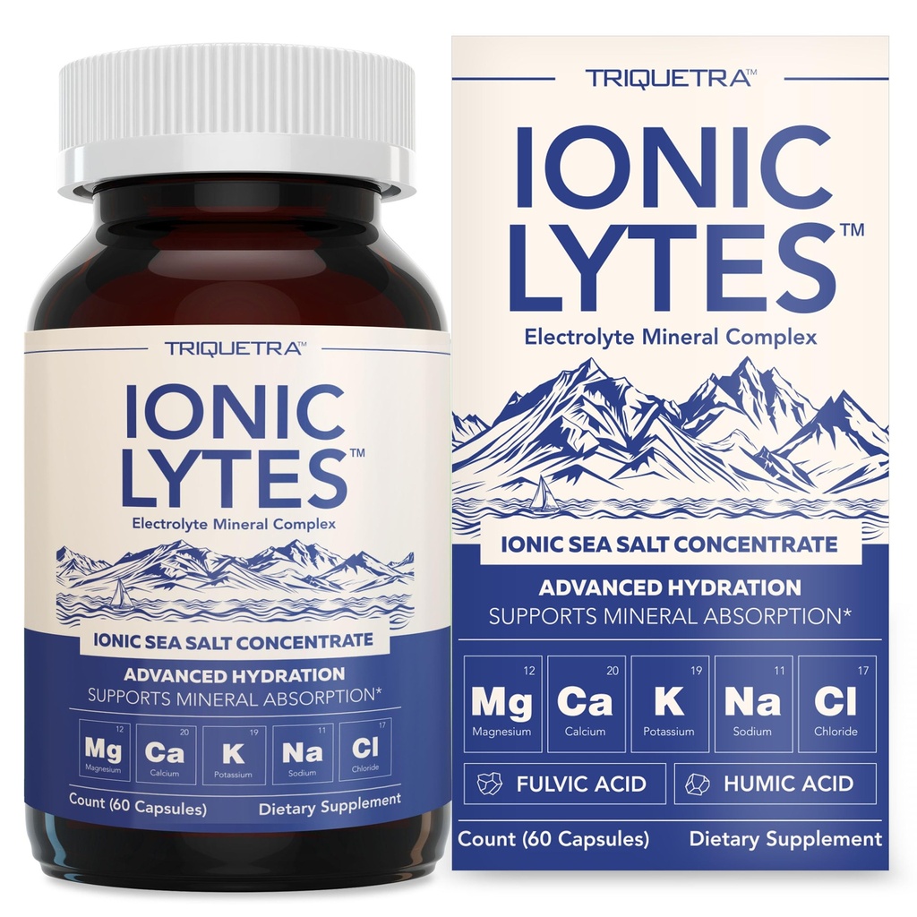 Ionic Lytes ™ Electrolyte Mineral Complex med Ionic Sea Salt, Fulvic & Humic Acid - Supports Hydration, Electrolyte & Mineral Balance & Muscle Function (60 kapsler) - Soy- Free, Gluten- Free, cGMP