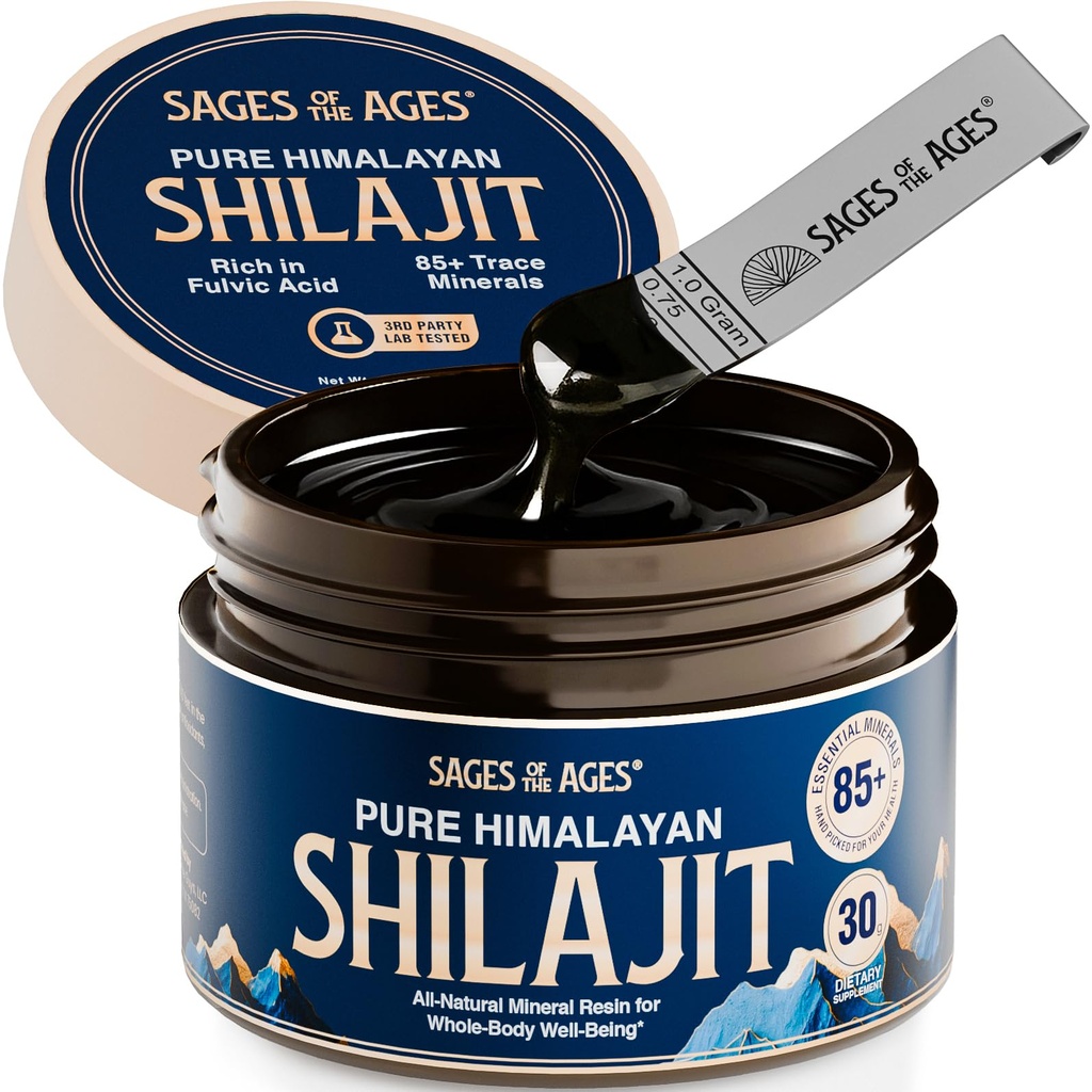 Pure Himalayan Shilajit Resin - 500 mg Max Strength Organic Fulvic Acid Complex for Mænd & Kvinder - Lab testet med 85 + Trace Minerals - Energi, Stamina & Mental Performance - 30 g Jar
