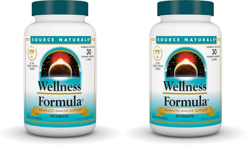 Kilde Naturals Wellness Formel Bio- Aligned Vitamin & Herbal Defense - Immunsystemet Support & Immunity Booster * - 90 tabletter (pakke med 2)