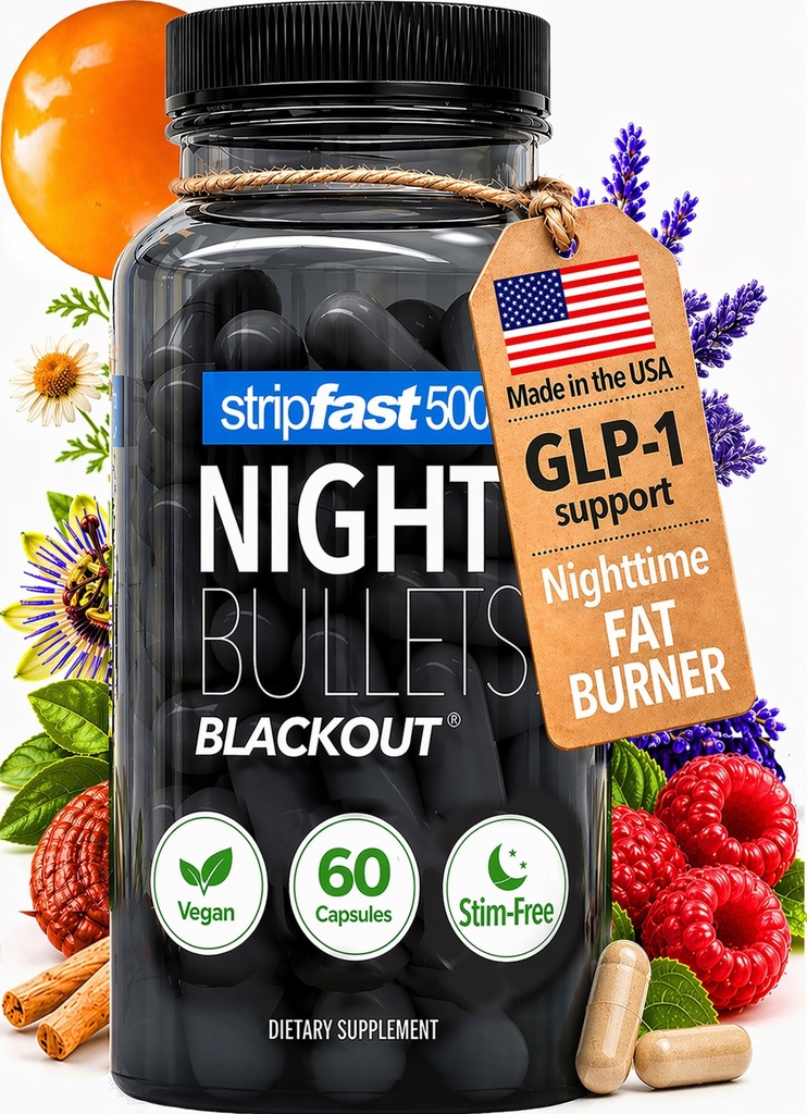 Natkugler Vægttab piller til kvinder & mænd, Stift-Free Nighttime Fat Burner, GLP-1 Support, Appetite Suppressant, Diet Pills med Ashwagandha & CLA, 60 Kapsler