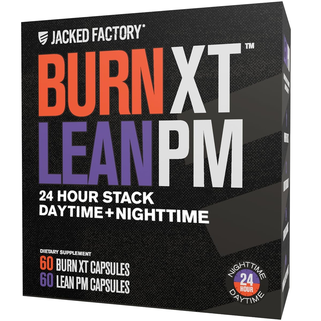 Jacked Factory Burn- XT + Lean- PM Kit - 24-timers Body Composition & Metabolisme Support Stack - Dag & Nat Formel - 60 Greve, 2 Pack