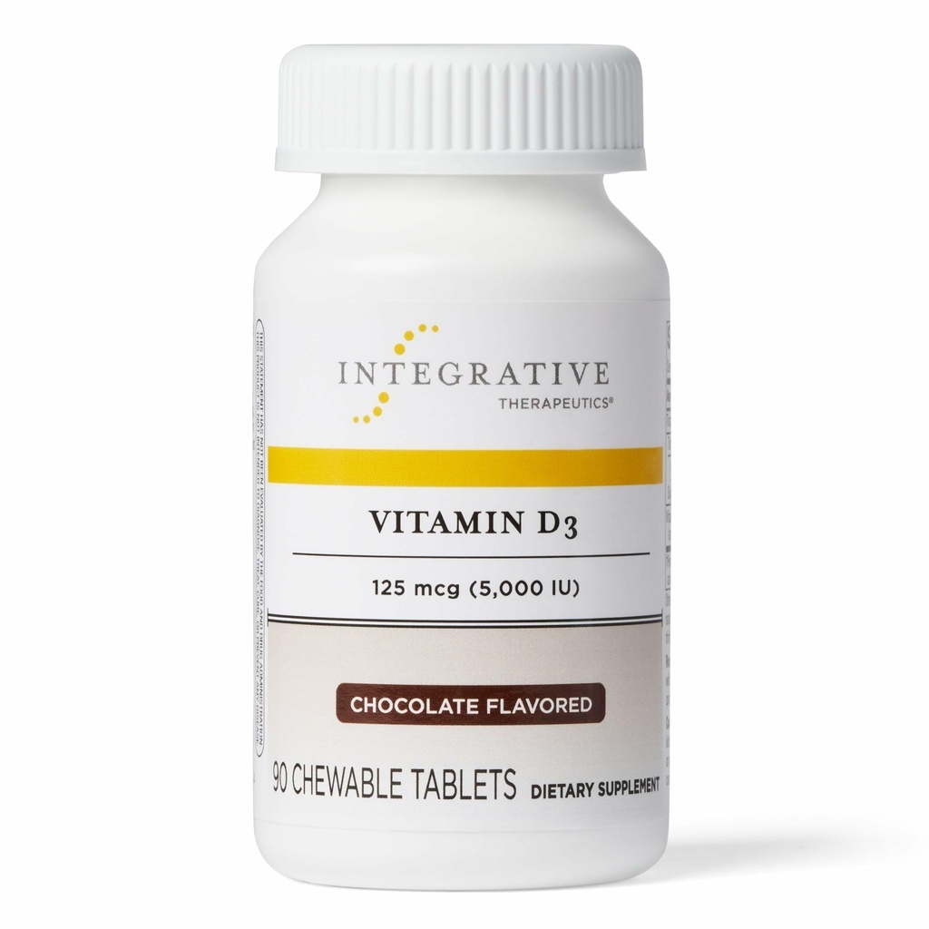 Integrative Therapeutics Vitamin D3 125 mcg - Vitamin D supplement til ben sundhed & immunforsvar * - Gluten- Free & Dairy- Free - Chokolade Flavored, 90 tyggetabletter (90 Servere)