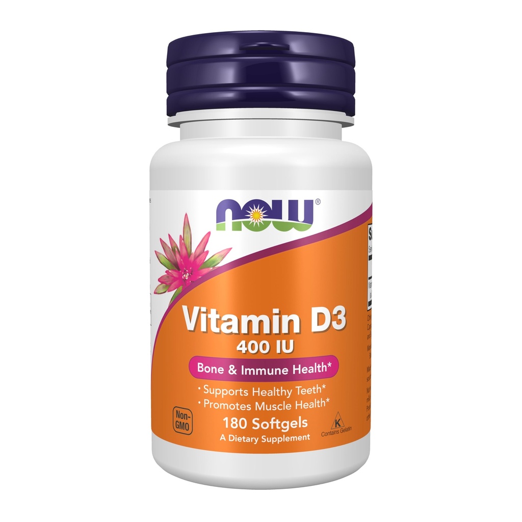 NU Kosttilskud, vitamin D-3 400 IE, stærke knogler *, strukturel støtte *, 180 Softgels