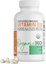 Bronson vitamin D3 5000 IE (125 mcg) Certificeret økologisk høj potens uden GMO vitamin D supplement, 360 tabletter