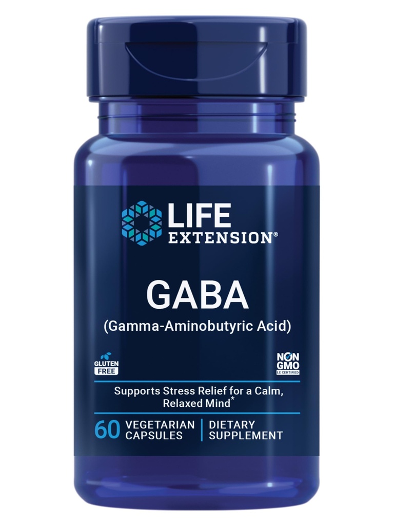 Life Extension GABA, Stress Support, GABA Supplement, Mood Support, Sleep, Afslapning, Gluten- Free, Non- GMO, Vegetar, 60 Kapsler