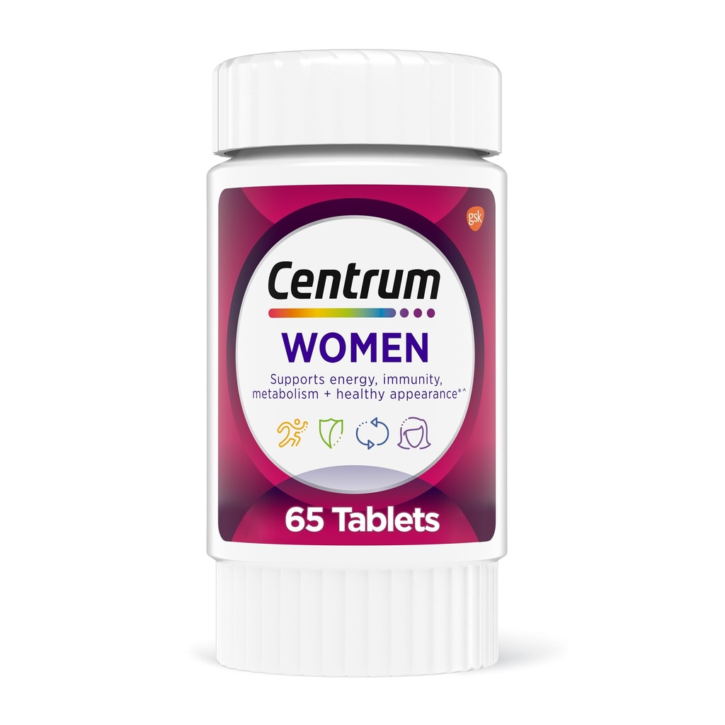 Centrum Multivitamin til kvinder, Multivitamin / Multimineral tillæg med jern, vitamin D3, B Vitamin og antioxidant Vitamin C og E, Gluten fri, non-GMO ingredienser - 65 Greve