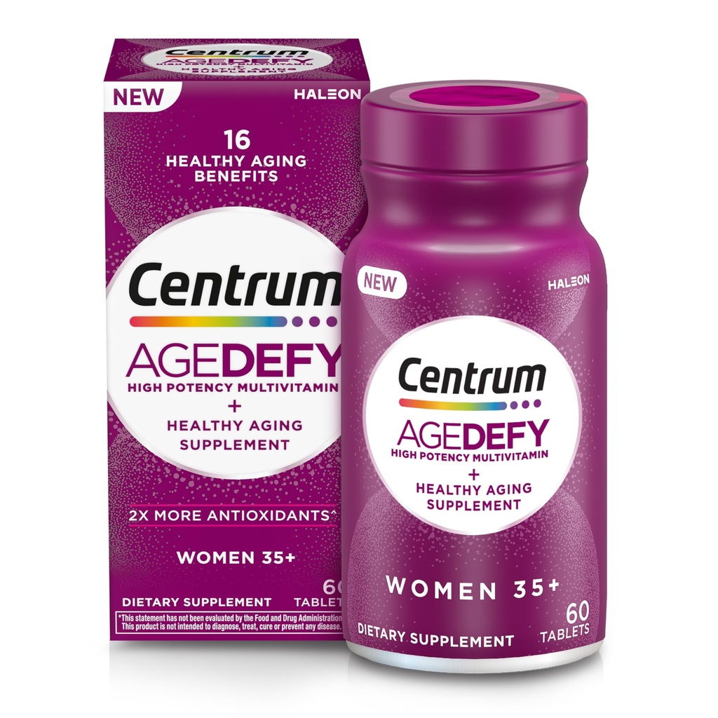 Centrum Age Defy for Women 35 + - High- Potency Multivitamin og sund aldring supplement - Multivitamin med Resveratrol, og Niacin til NAD + niveau support - Aluminium flaske, 60 tabletter