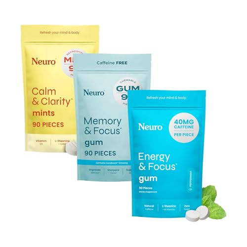 Neuro Focus & Call Cognitive Bundle - Energy & Focus Nootrop Gum (90), Calm & Clarity Stress Support Mints (90) & Memory & Focus Nootrop Gum (90)