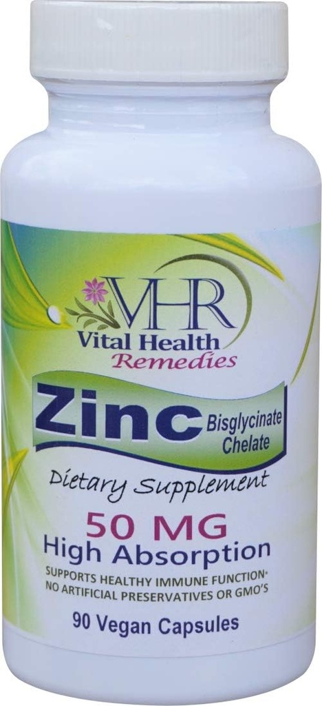 VHR ZINC Bisglycinat Chelate 50mg - immunforsvar - høj absorption - ingen receptiver. 90 Veganske kapsler