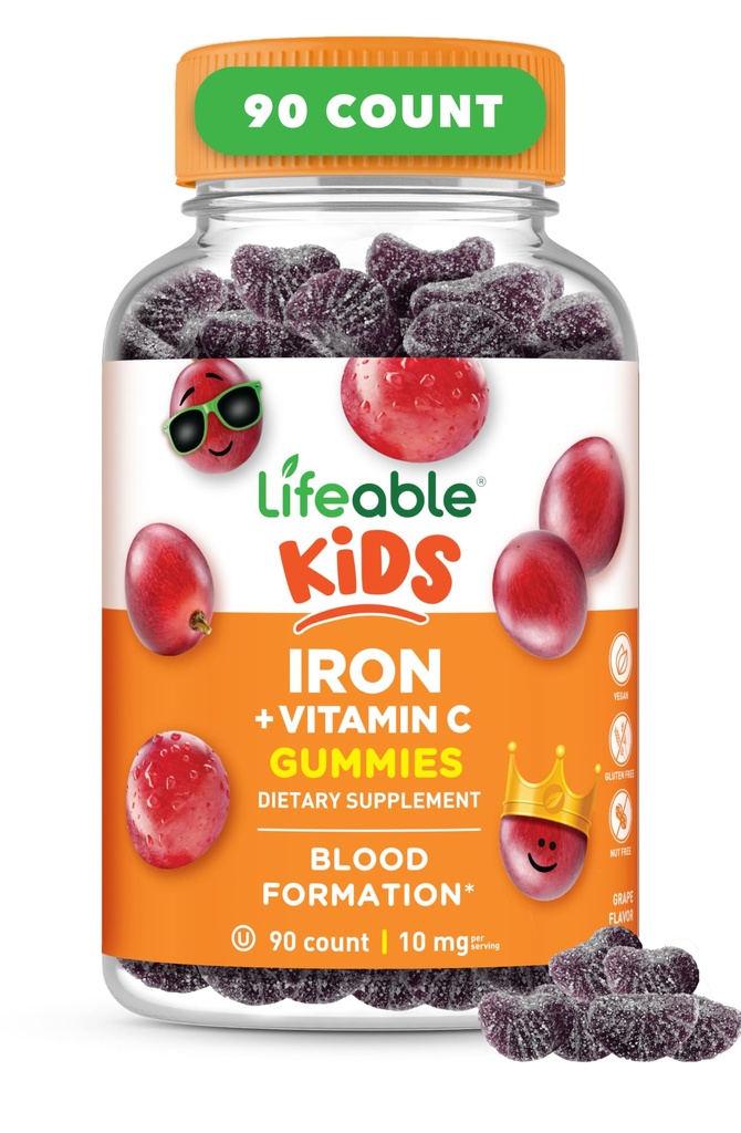 Iron Supplements til børn 124; 10mg; med C-vitamin 124; Great Tasting Iron Gummies til børn 124; Vegan Non GMO Kids Iron Gummies 124; for immunforsvar og jernmangel