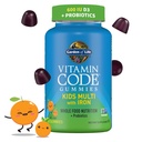 Kids Multivitamin Gummy med Iron + Probiotika til immunsundhed & fordøjelse: Vitaminer D, C, E, B, Zink til energi & udvikling, Vitamin Code, Non- GMO, Gluten- fri, 90 Orange Gummies, 30 dages forsyning