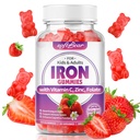 softbear Iron Gummies for kvinder & mænd & børn, Chewable Iron Supplements with Vitamin C, B3, B5, B6, B12 Supports Immunsystem, Energi & Vitality, Sugar- Free / Vegan, Strawberry Flavor 60 Count