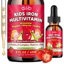 Flydende jerntilskud til børn, Kids Multivitamin med jerndråber med zink, vitamin B kompleks, Folate - Support Blood Builder & Energy, Jern Mangel for kvinder, Mænd, Vegansk Jordbær 2 Fl Oz