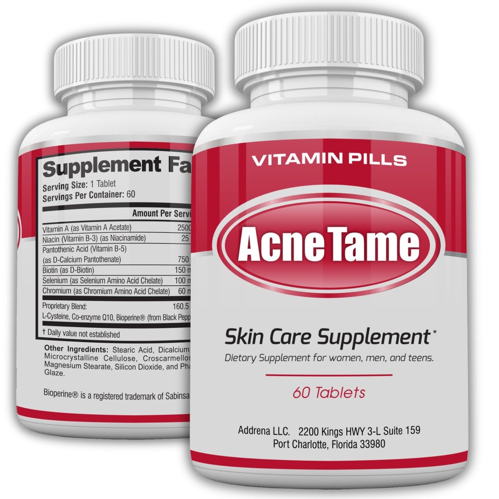 Acne Piller - Acne Tame Supplement- Clear Skin Vitaminer Pill til olieholdige hudbehandling, Hormonal Blemishes, Anti Spots & Cystic Acnes Kosttilskud til kvinder, mænd, Teens & Adults- 60 orale tabletter
