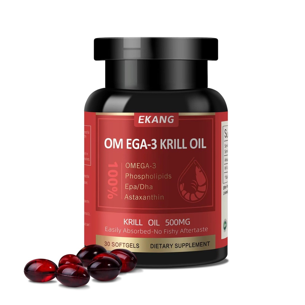 Antarktiske Krill Oil 500 mg, Phospholipid- Bound Omega-3, EPA, DHA, og Astaxanthin - Nemt Absorberet - Understøtter hjerne, hjerte, og fælles sundhed - Non-GMO, Gluten- Free, 30 Softgels