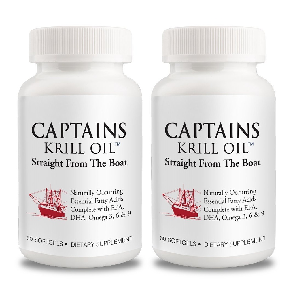Kaptajner Pure Antarctic Krill Oil Softgels - 124; Omega 3 EPA, DHA med Astaxanthin & Phospholipids - 124; Ingen tilsætningsstoffer eller kemikalier - 124; 1000mg per servering, 60 kapsler, 2- Pack