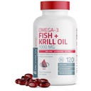 Bronson Omega-3 Fish + Krill Oil 1000 MG EPA DHA Astaxanthin Premium Blend - Joint, Brain & Eye Health - Ikke GMO, Heavy Metal Testet, 120 Softgels