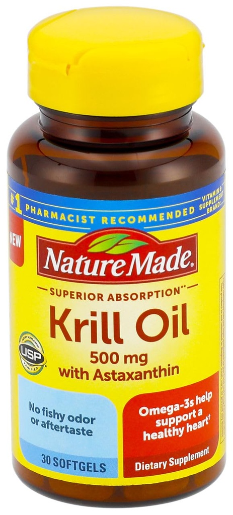 Nature Made, Superior Absorption Krill Oil 500mg med Omega 3 Softgels, 30 Greve