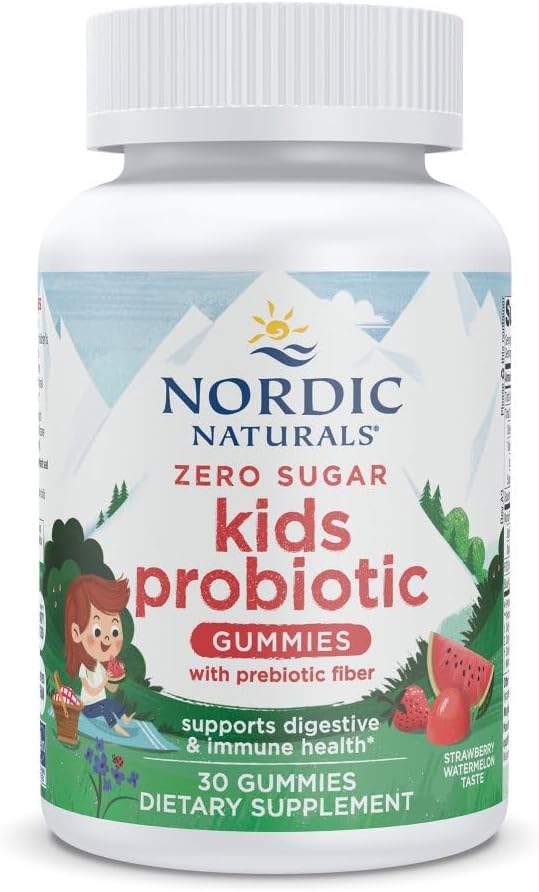 Nordic Naturals Zero Sugar Kids Probiotiske Gummies - Strawberry Watermelon Flavor - 30 Gummies - Understøtter fordøjelse Wellness & immunsundhed - Non- GMO - Tredjeparts testet - Vegan - 30 Servering