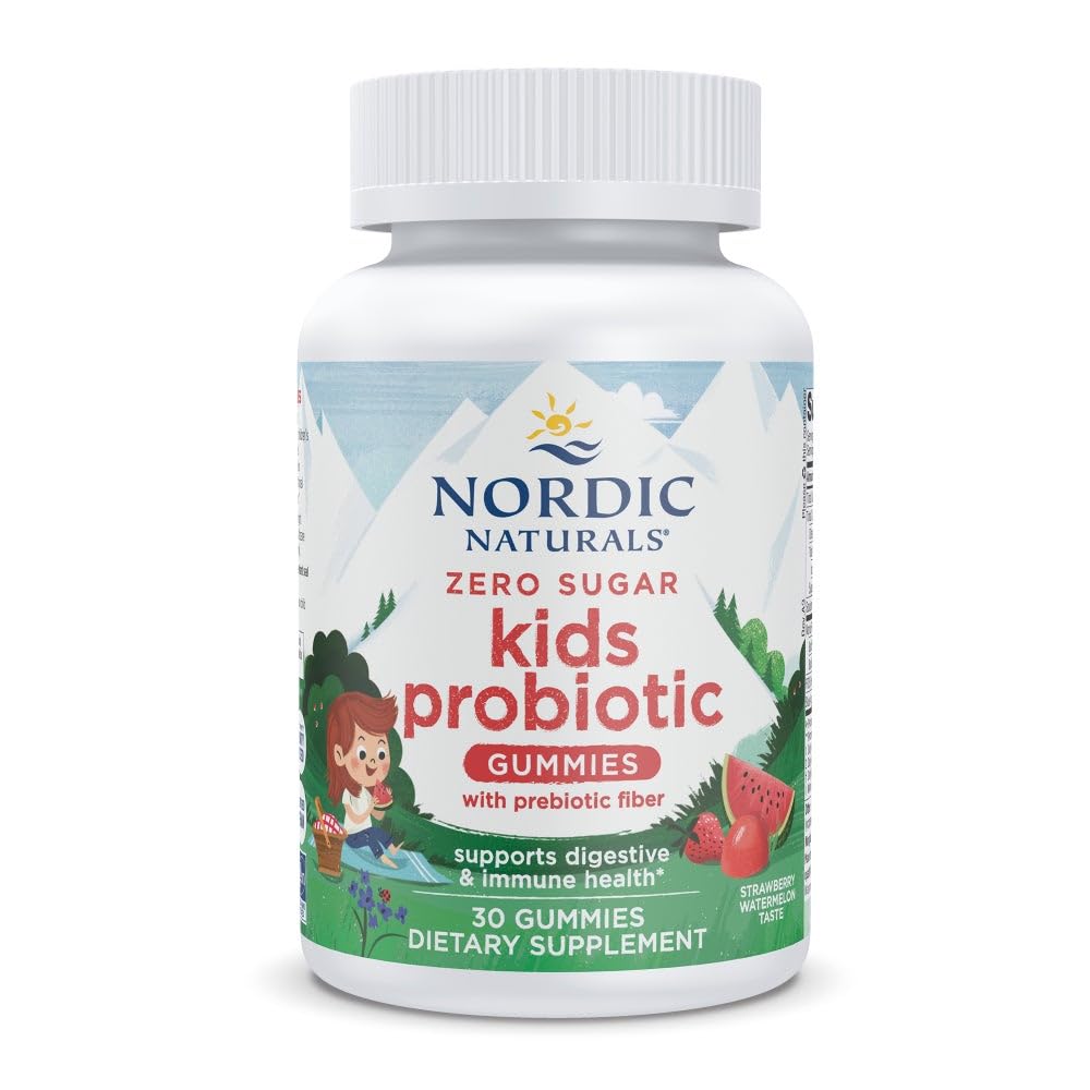 Nordic Naturals Zero Sugar Kids Probiotiske Gummies - Strawberry Watermelon Flavor - 30 Gummies - Understøtter fordøjelse Wellness & immunsundhed - Non- GMO - Tredjeparts testet - Vegan - 30 Servering