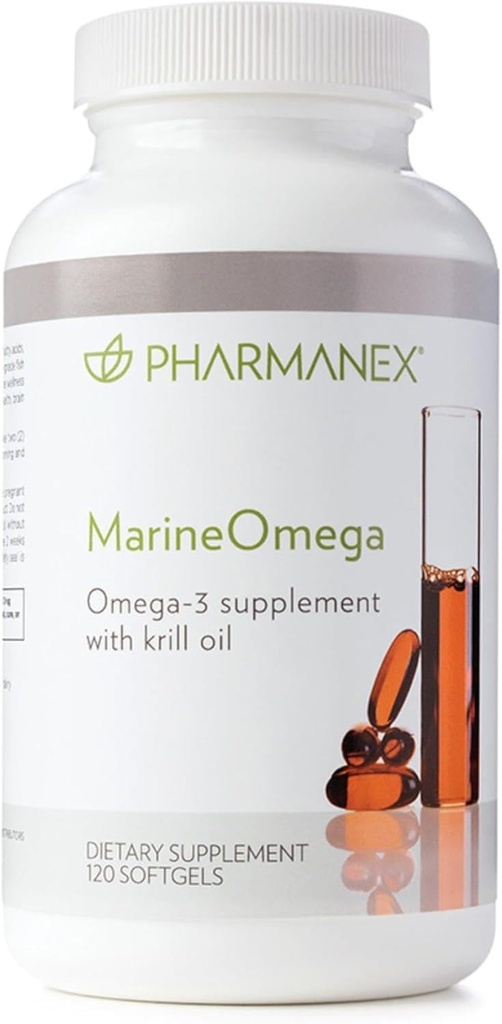 Pharmanex Marine Omega, Omega-3 Fedtsyrer & Krill Oil Supplement, 1200mg DHA & EPA per Servering, 120 Softgels, Understøtter hjerte, hjerne, fælles, & Samlet sundhed