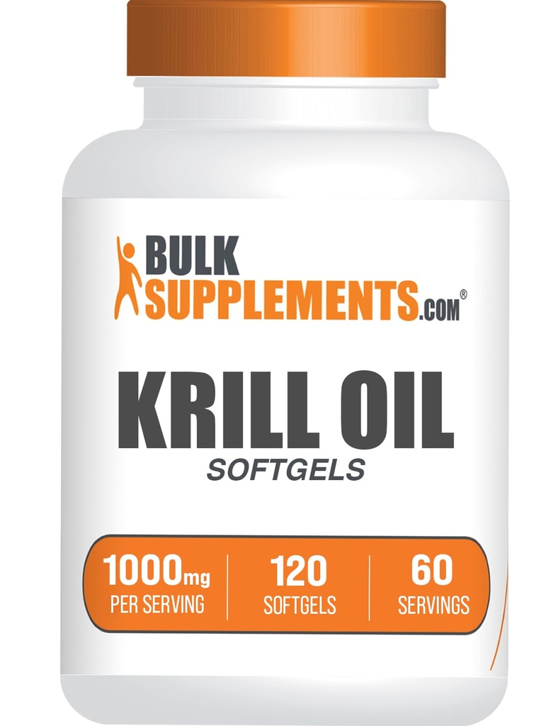 BulkSupplements.com Krill Oil 1000mg Softgels - Antarktis Krill Oil Supplement - Omega 3 Supplement, DHA Supplement - Gluten Free, 2 Softgels per Serving, 120 Count (pakke med 1)