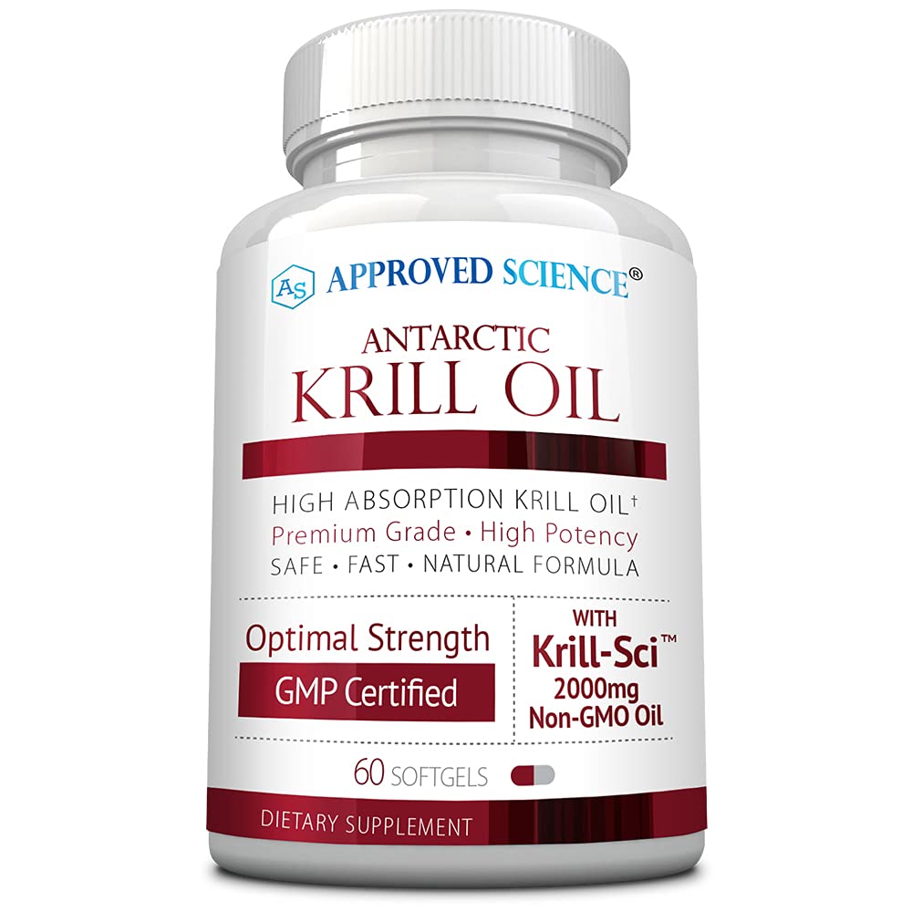 Godkendt Science Krill Oil - 2000mg antarktisk krill Oil, 650mcg Astaxanthin - 260mg EPA, 160mg DHA - 60 Softgels - 1 måned Supply