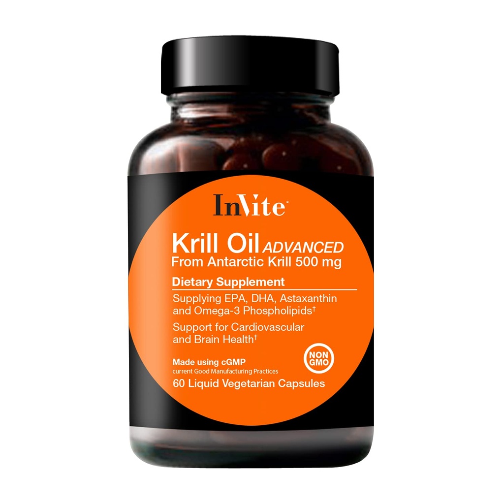 Inviter Health Krill Oil Advanced - Understøtter kardiovaskulær og hjerne sundhed - Forsyninger EPA, DHA, Astaxanthin og Omega-3 fosfolipider - 60 kapsler