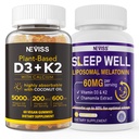 NEVISS D3K2 5000IE Gummies + Melatonin 60mg til voksne Bundle