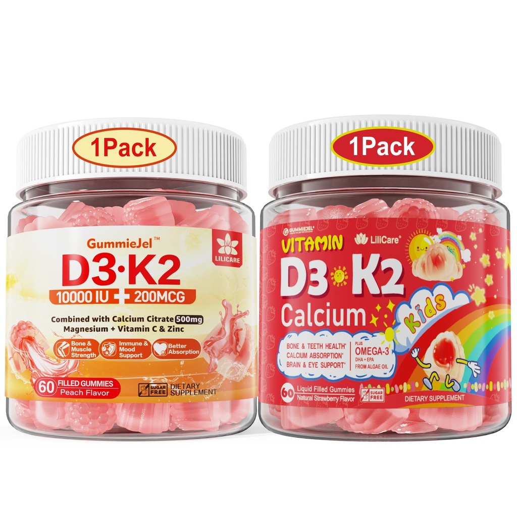 LILICARE Bundle Vitamin D3K2 Gummies til børn & D3K2 Gummies til voksne
