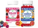 Lunakai USA Lavet D3 + K2 med Calcium & Energy B12 Gummies Bundle - Vegan, Non- GMO - 60 Gummies Hver