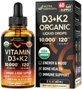 Vitamin D3 K2 USDA Organic Drops - Vitamin D3 10000 IE & K2 som MK - 7 120mcg - immunforsvar og mood support, ben & tænder sundhed - sukkerfri Orange Flavor - flydende supplement - Made in USA - 2 FL OZ, 60 dage
