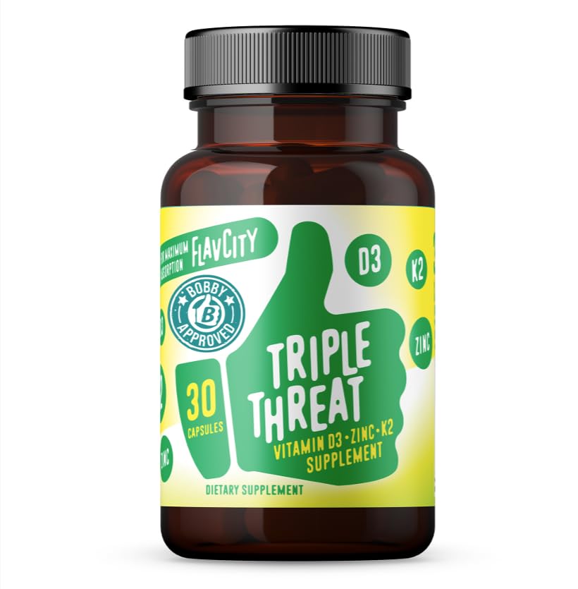 FlavCity Vitamin D3, K2 & Zink - Triple Treat Supplement - Daglig eller sæsonbetinget immunstøtte - D-vitamin med K2 for forbedret absorption - fremme sunde knogler og hud (30 kapsler)