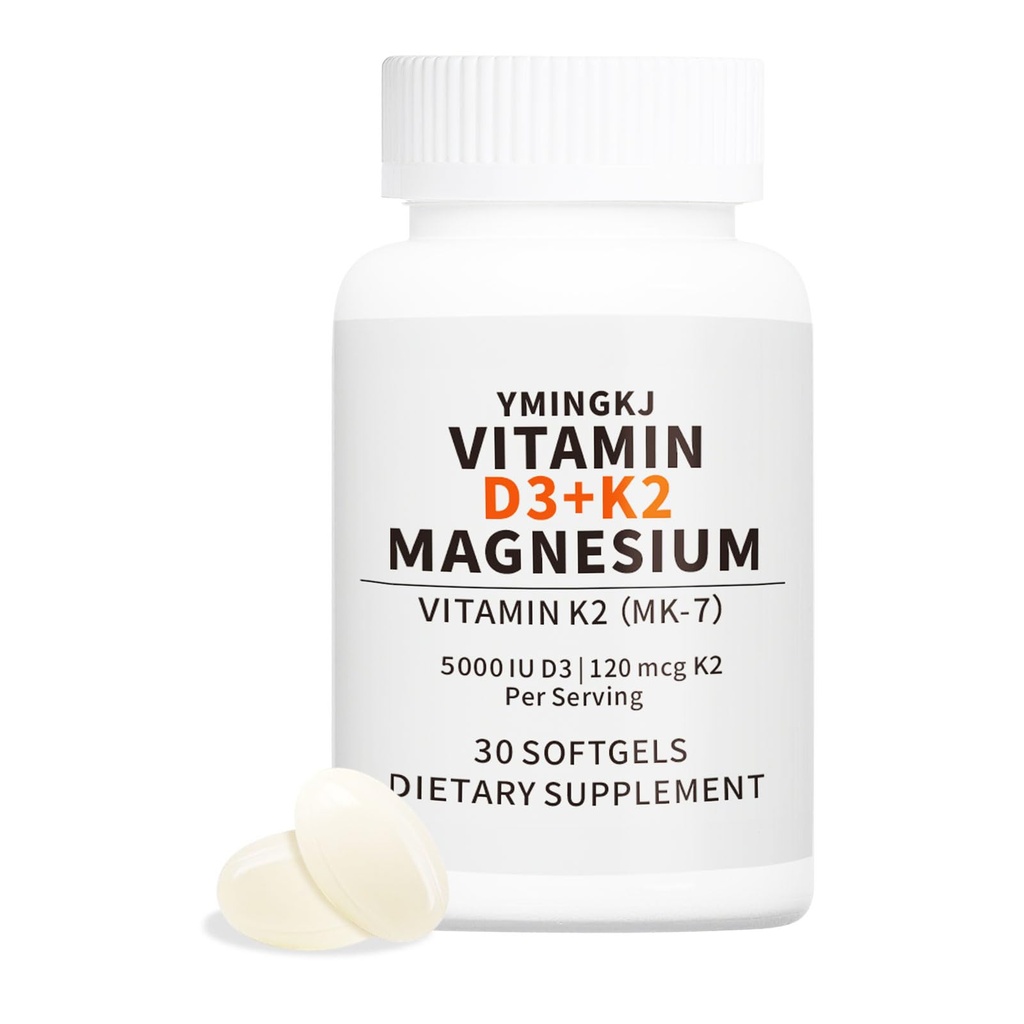 D3- vitamin K2 5000 IE Softgels med Magnesiumtillæg - & 120mcg MK- 7 K2 til ben- helbreds- og immunstøtte - non- GMO & gluten- fri softgels med MCT Oil- 30 Softgel