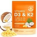 Vitamin D3 K2 med kokosolie - Vegan Vitamin D3 & Mk7 Vitamin K2for ben & immunforsvar - Non- GMO, Soy Free - 120 Softgels