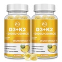 M tommer Vitamin D3 K2 Gummies, Vitamin D3 10000IE, K2 (MK- 7) 200mcg, 6- in-1 Vitamina D3 con K2 tillæg med Omega-3 for kvinder og mænd - Bones, tænder og immunforsvar, sukker fri, 2 pakke