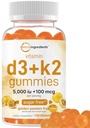 Micro Ingredients Vitamin D3 K2 Gummies, 120 Count 124; 5.000 IE D-vitamin + 100 mcg K2 MK- 7