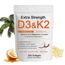 D3- vitamin K2 Magnesiumkompleks, ekstra styrke Wellness D3K2 med Triple Magnesium & kokosolie til maksimal absorption, Support Bone & immunforsvar, Non- GMO, Let at synke, 200 Softgels