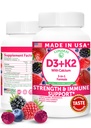 Lunakai USA Made D3 K2 Gummies Vitamin med Calcium - 3-in-1 Dagligt Vegansk tillæg for ben & immunforsvar for kvinder, mænd og børn, 60ct