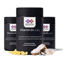 D3 + K2-vitamin med kokosolie - Vegansk D-vitamin 5000 IE & MK7-vitamin K 110mcg for ben, hjerte og immunforsvar, non- GMO, tredjepartstestet, sojafri, høj absorption 60 Veggie Softgels