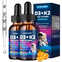 2PCS Vitamin D3 K2 dråber til børn - Flydende tillæg med Magnesium for Calcium Absorption, fælles sundhed, tænder & hjerte - non-GMO, Vegan, Orange, 4 Fl Oz - Kids Age 4 +