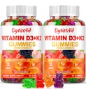 Vitamin D3 + K2 Gummies 2000 IE med calcium + K2 (MK- 7), Magnesiumcitrat, vitamin C, zink & bor - ben, hjerte og immunforsvar - Vegan, ikke - GMO, gelatinefrit, sukkerfrit supplement, 120 Gummies