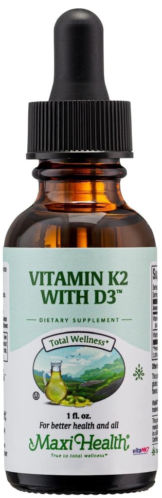 Maxi Health Liquid Vitamin D3 med K2 Drops til langvarig sundhed - Vitamin K2 D3 Vitamin Supplement - D3 K2 Vitamin K og D-vitamin med Vitamin K2 MK- 7 og VIT D, 1 fl oz