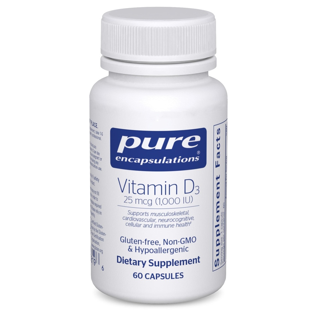 Ren indkapsling D3- vitamin 25 mcg (1. 000 IE) - supplement til støtteben, fælles, bryst, hjerte, kolon og immunforsvar - med Premium D - 60 kapsler
