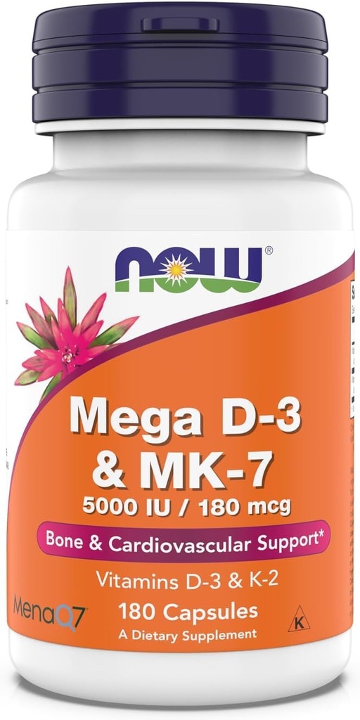 Kosttilskud, Mega D-3 & MK- 7, 5000 IE / 180 mcg, Bone & Kardiovaskulær Support *, Vitaminer K-3 & K-2, 180 kapsler