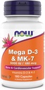 Kosttilskud, Mega D-3 & MK- 7, 5000 IE / 180 mcg, Bone & Kardiovaskulær Support *, Vitaminer K-3 & K-2, 180 kapsler