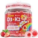 Vitamin D3 K2 + Calcium Liquid- fyldte gummier til børn & Teens, 1000IE / 2000IE D3 med magnesium, Algal Omega 3, Kids Vitaminer til knogler & tænder, Calcium Absorption, Brain, Immunum, Sugar- Free, 60Cts