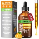 D3- vitamin K2 dråber, D3 20000 IE & K2 som MK- 7 400mcg med Magnesium, Calcium, Zink & Omega 3 til immunforsvar *, Mood *, Bone * Sundhed, Orange Flavor Vitamin D flydende dråber Supplement 1 flaske / 2 Ounces