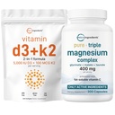 Micro Ingredients Vitamin D3 5,000iu + K2 100mcg Softgels & Pure Triple Magnesium Complex 400mg Capsules Removal 124; 2 Pack Bundle Removal 124; Essential D & K Sunshine Vitamin Removal 124; Glycinate, Malat, & Taurate Forms